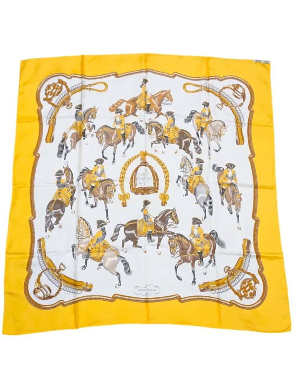 Hermes Carre 90 Reprise Ledoux Yellow Silk 100% Large Scarf
